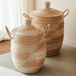 YASMINE Cesto Deluxe Con Coperchio Bianco, Naturale|CASA Outlet