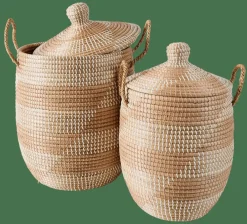 YASMINE Cesto Deluxe Con Coperchio Bianco, Naturale|CASA New